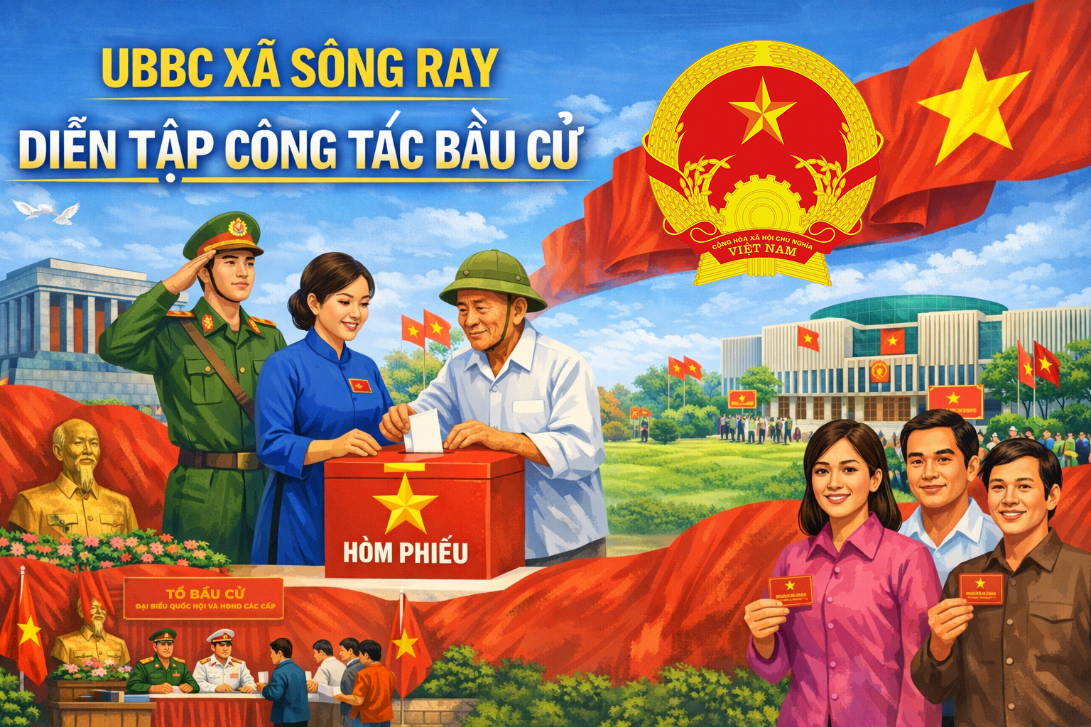 XÃ SÔNG RAY TỔ CHỨC DIỄN TẬP CÔNG TÁC BẦU CỬ