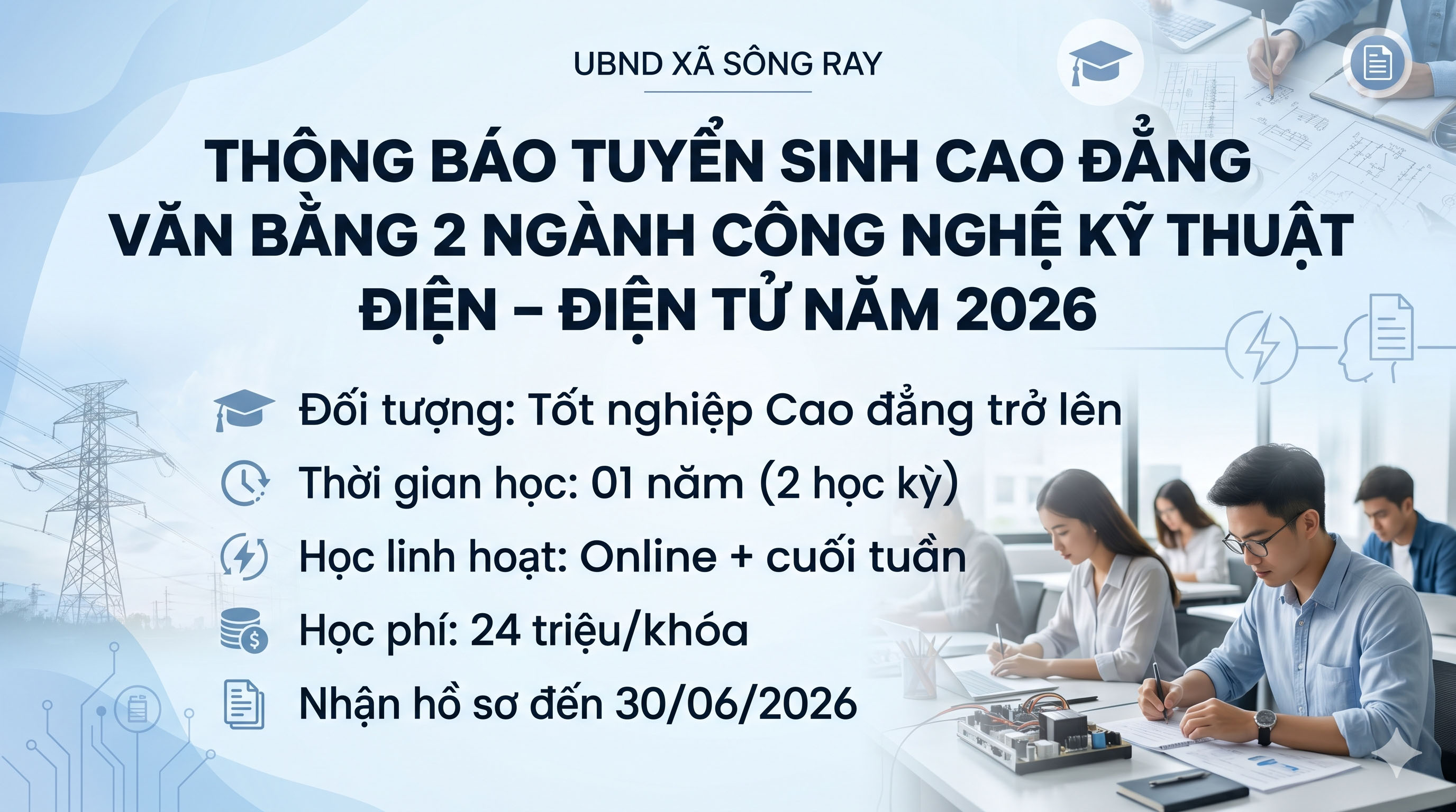 THÔNG BÁO TUYỂN SINH CAO ĐẲNG VĂN BẰNG 2 NGÀNH CÔNG NGHỆ KỸ THUẬT ĐIỆN – ĐIỆN TỬ NĂM 2026