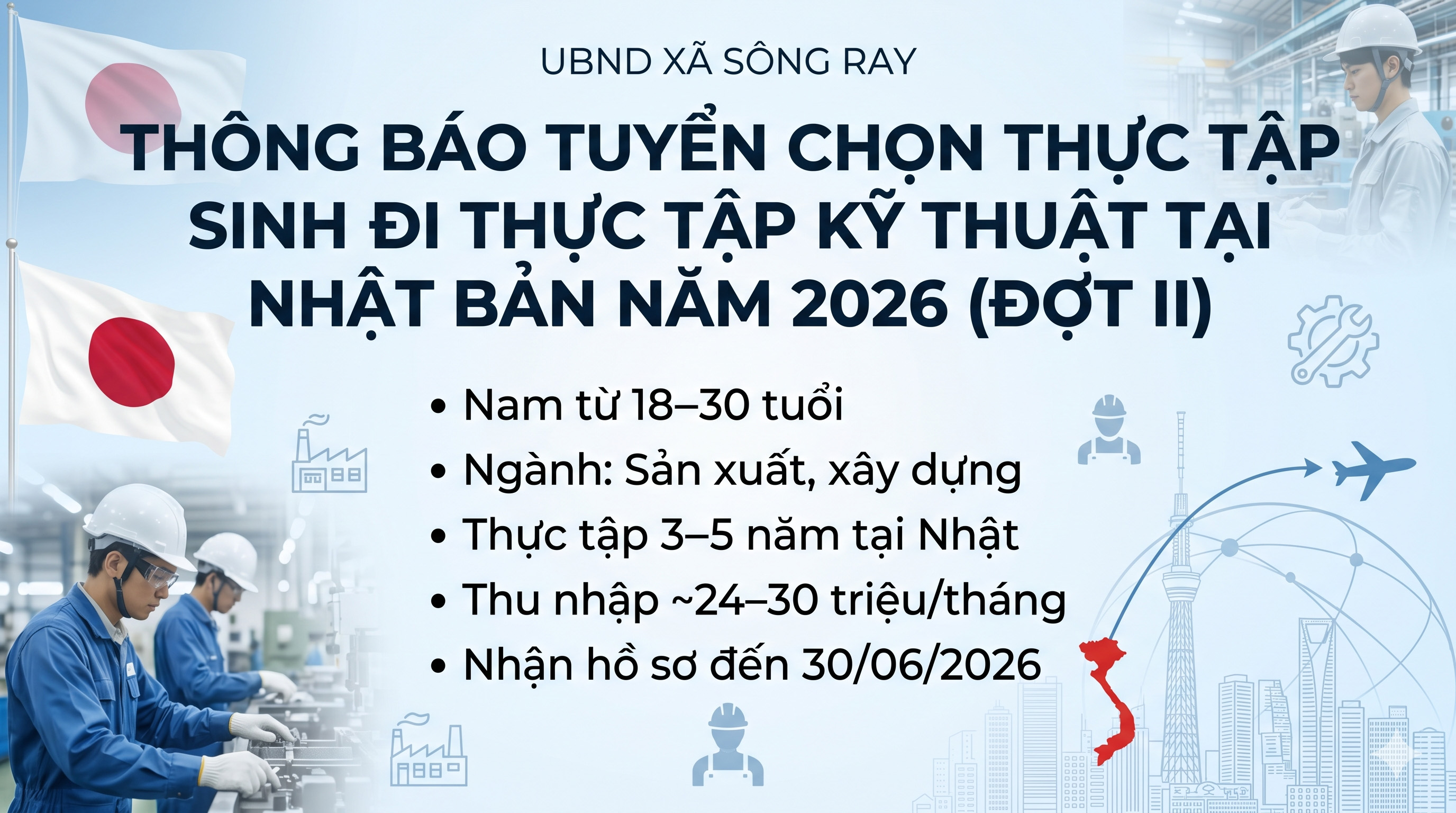 THÔNG BÁO TUYỂN CHỌN THỰC TẬP SINH ĐI THỰC TẬP KỸ THUẬT TẠI NHẬT BẢN NĂM 2026 (ĐỢT II)