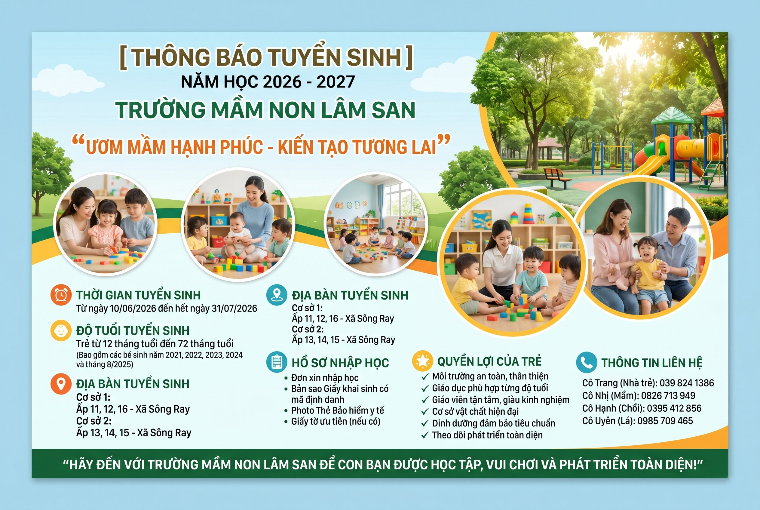 [THÔNG BÁO] TRƯỜNG MẦM NON LÂM SAN TUYỂN SINH NĂM HỌC 2026 - 2027